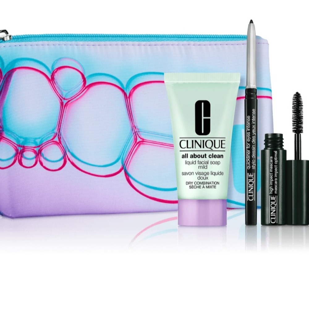 Clinique Eye Drama 4 Piece Kit Eyeliner/Mascara Makeup Bag